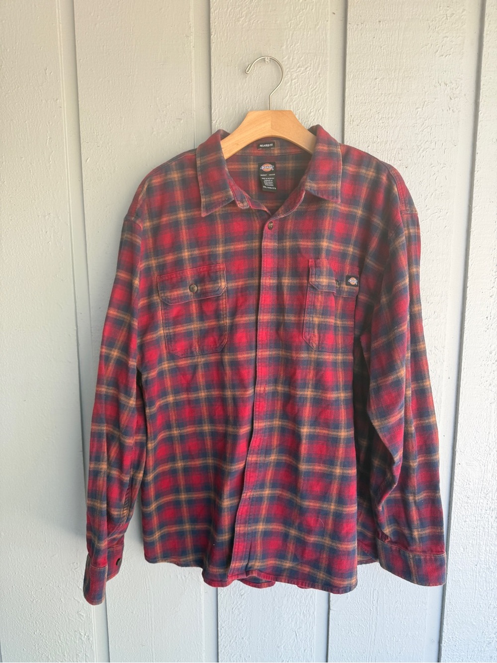 Men’s Dickies Red and Navy Plaid Flannel Work Shirt 2XL